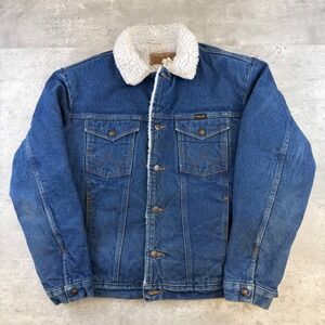 Wrangler Mens Blue Denim Sherpa Lined Trucker Jacket XL Vintage Style